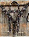 Copper Dot Honeycomb Turquoise  Browband / One Ear Tack Set 