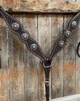 Copper Dot Honeycomb Turquoise  Browband / One Ear Tack Set 