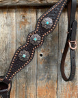 Copper Dot Honeycomb Turquoise  Browband / One Ear Tack Set 