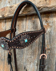 Copper Dot Honeycomb Turquoise  Browband / One Ear Tack Set 