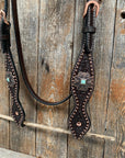 Copper Dot Honeycomb Turquoise  Browband / One Ear Tack Set 
