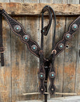 Copper Dot Honeycomb Turquoise  Browband / One Ear Tack Set 