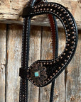 Copper Dot Honeycomb Turquoise  Browband / One Ear Tack Set 