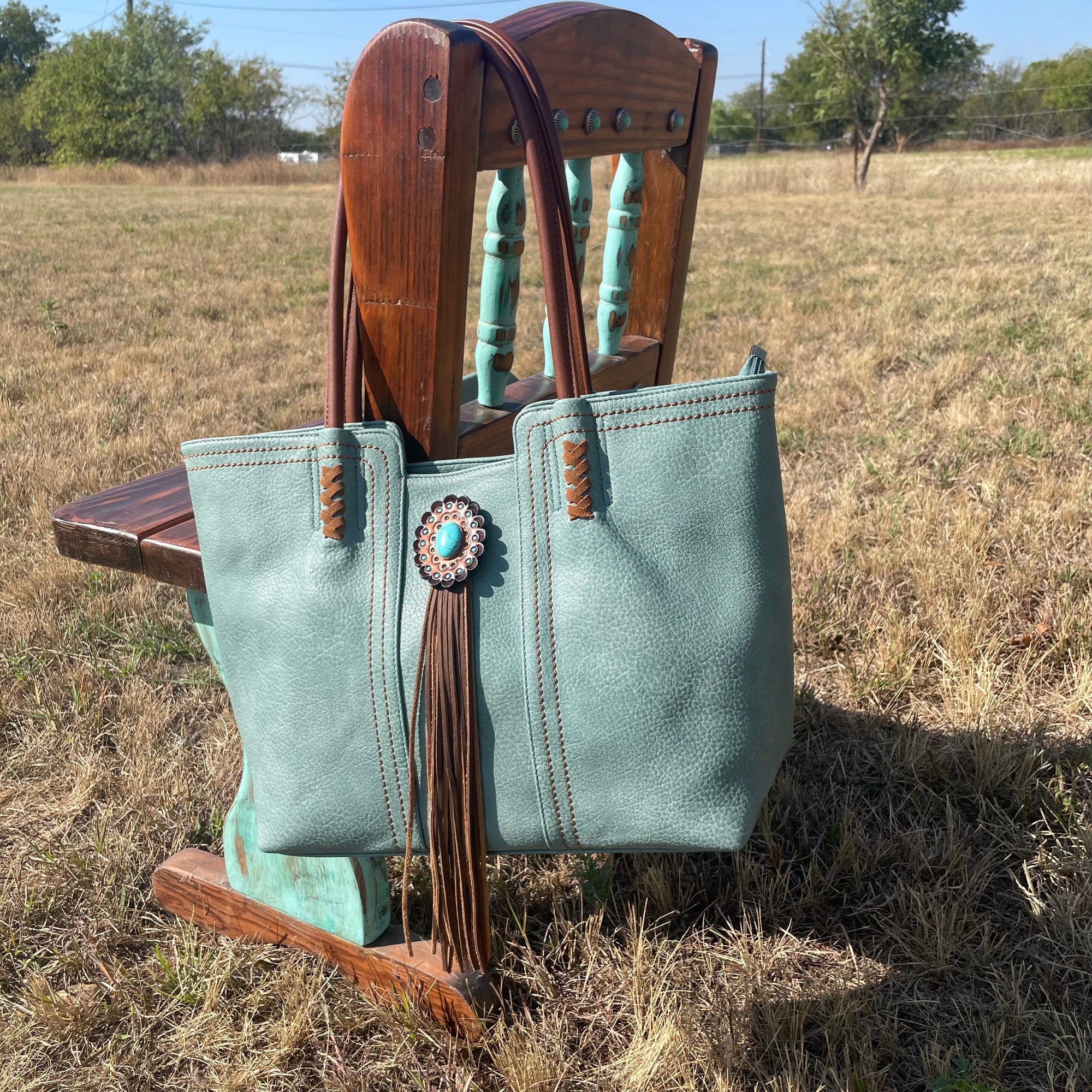 Teal Western Purse/Handbag with Small Clutch 