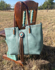 Teal Western Purse/Handbag with Small Clutch 