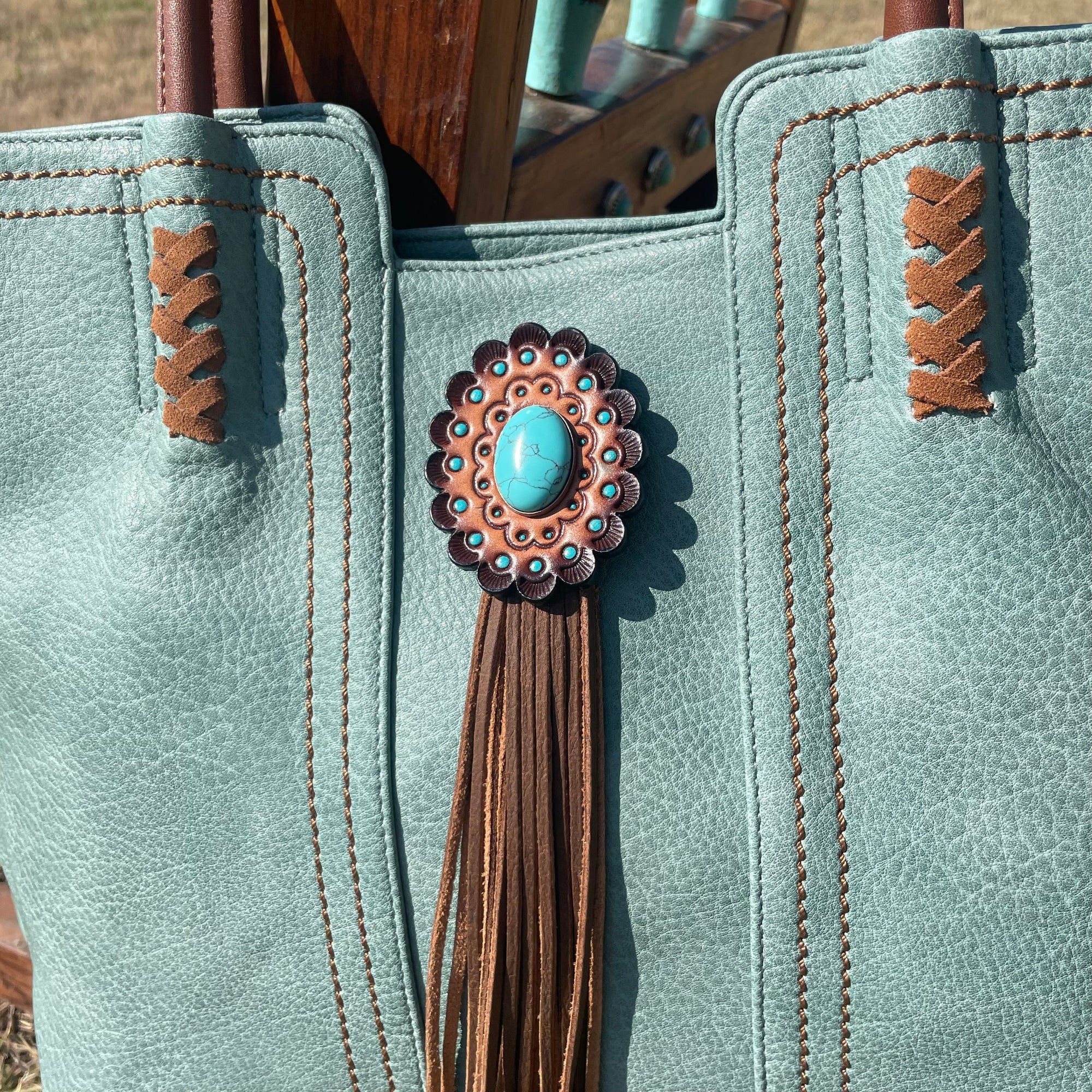 Teal Western Purse/Handbag with Small Clutch 