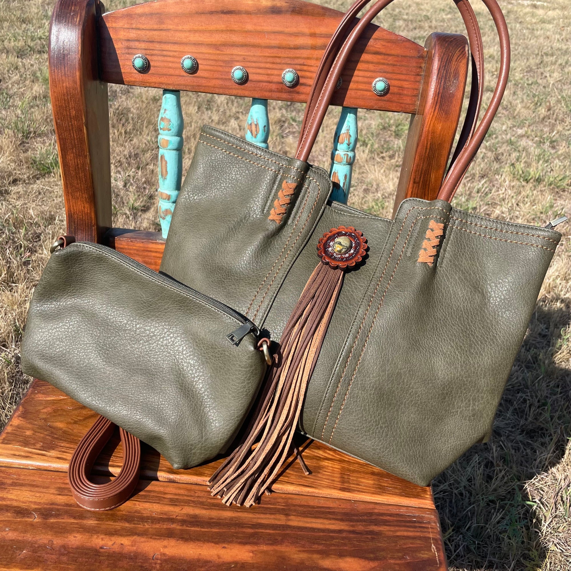 Green Western Purse/Handbag with Small Clutch 
