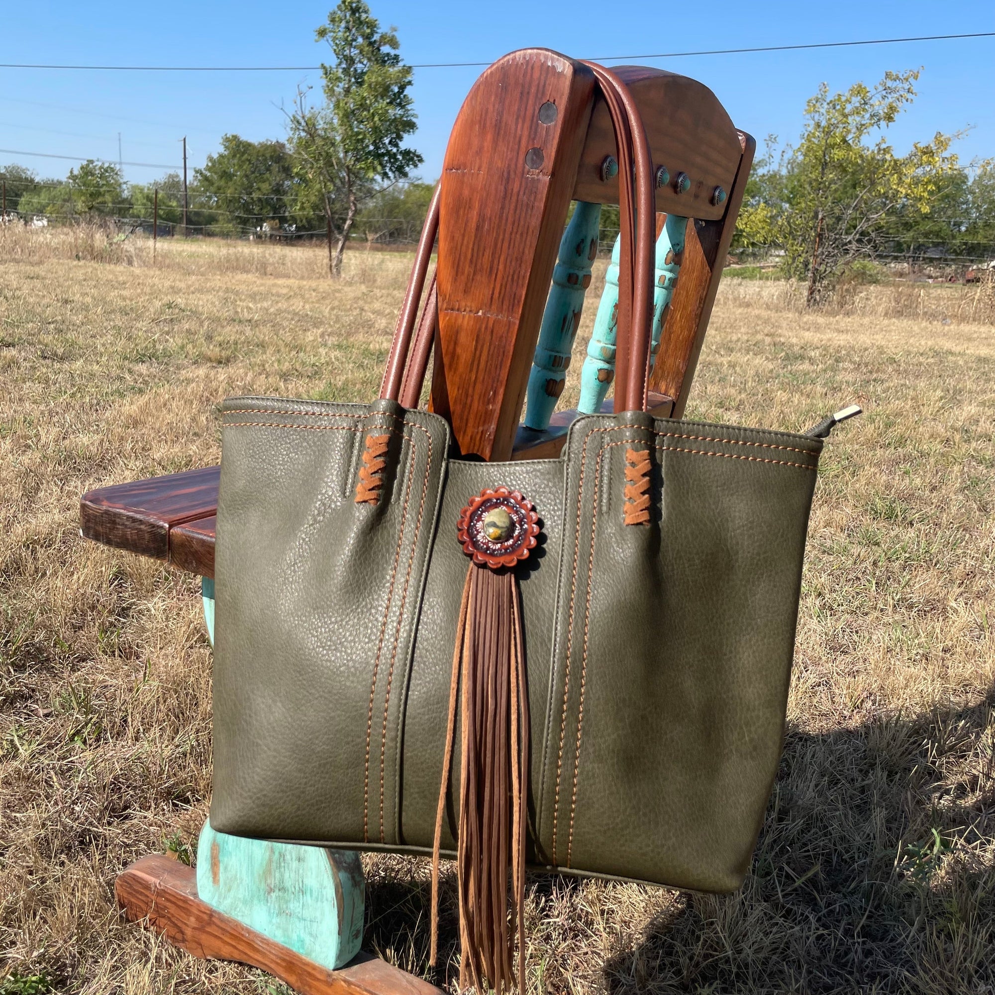 Green Western Purse/Handbag with Small Clutch 