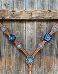 Light Oil Basketweave Blue Wither Strap, One Ear & Breastcollar Tack Set 