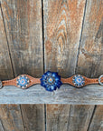 Light Oil Basketweave Blue Wither Strap, One Ear & Breastcollar Tack Set 
