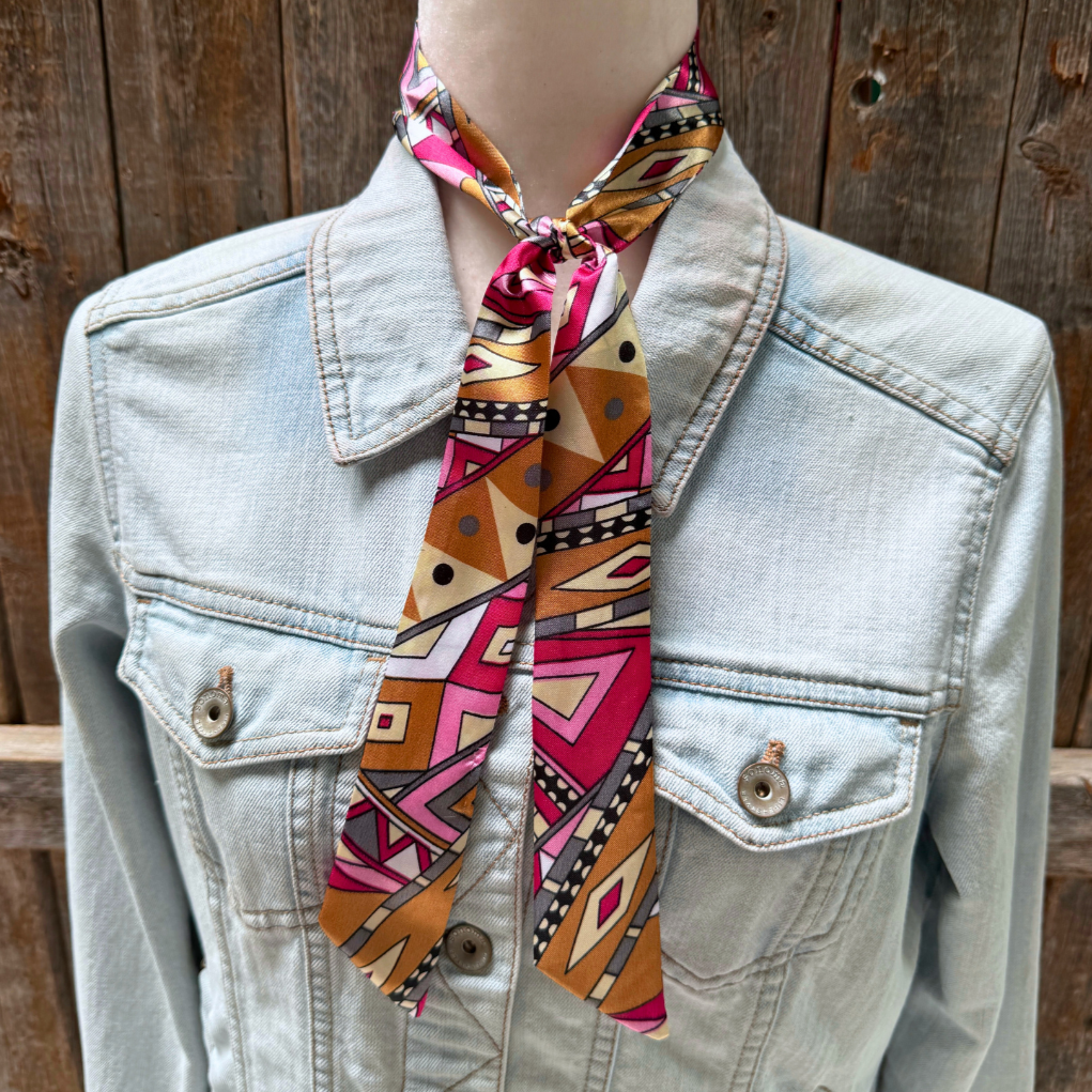 Pink and Brown Western Skinny Mini Wild Rag Scarf / Cowgirl Necktie 