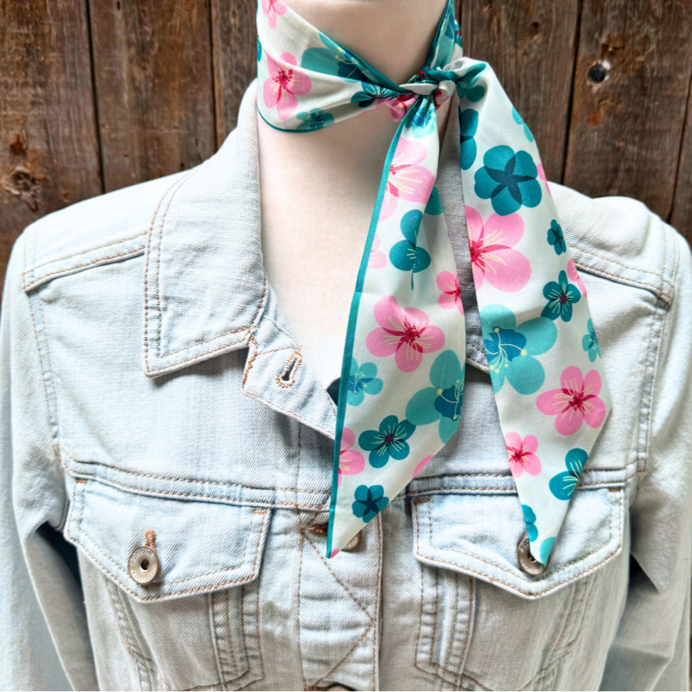 Pink and Teal Western Skinny Mini WIld Rag Scarf / Cowgirl Necktie 