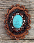 Turquoise Cabochon Stone - Leather Rosette Options -