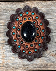 Lapis Cabochon Stone - Leather Rosette Options -