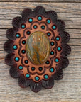 Sage Cabochon Stone - Leather Rosette Options -