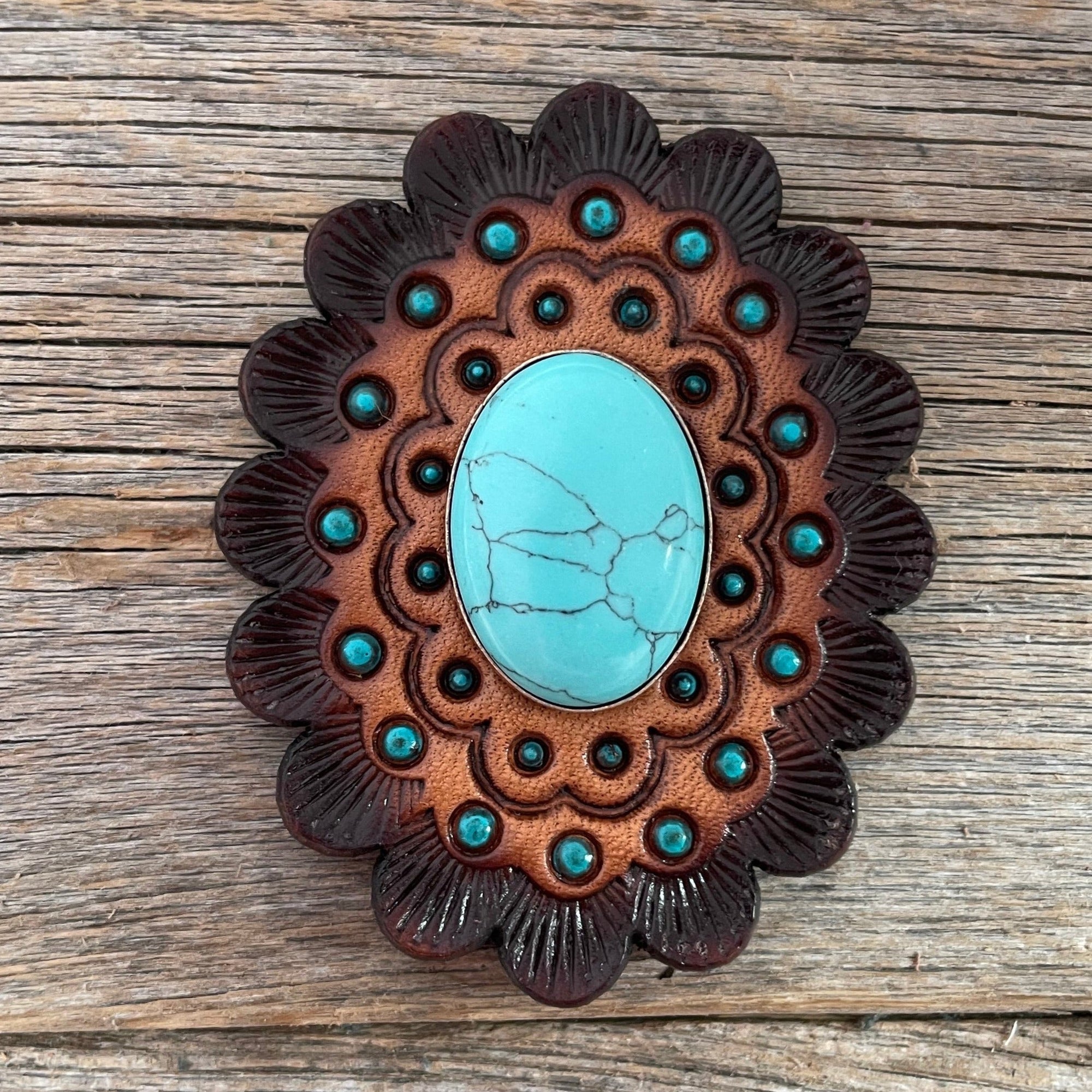 Turquoise Cabochon Stone - Leather Rosette Options -