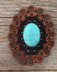 Turquoise Cabochon Stone - Leather Rosette Options -