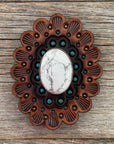White Cabochon Stone - Leather Rosette Options -