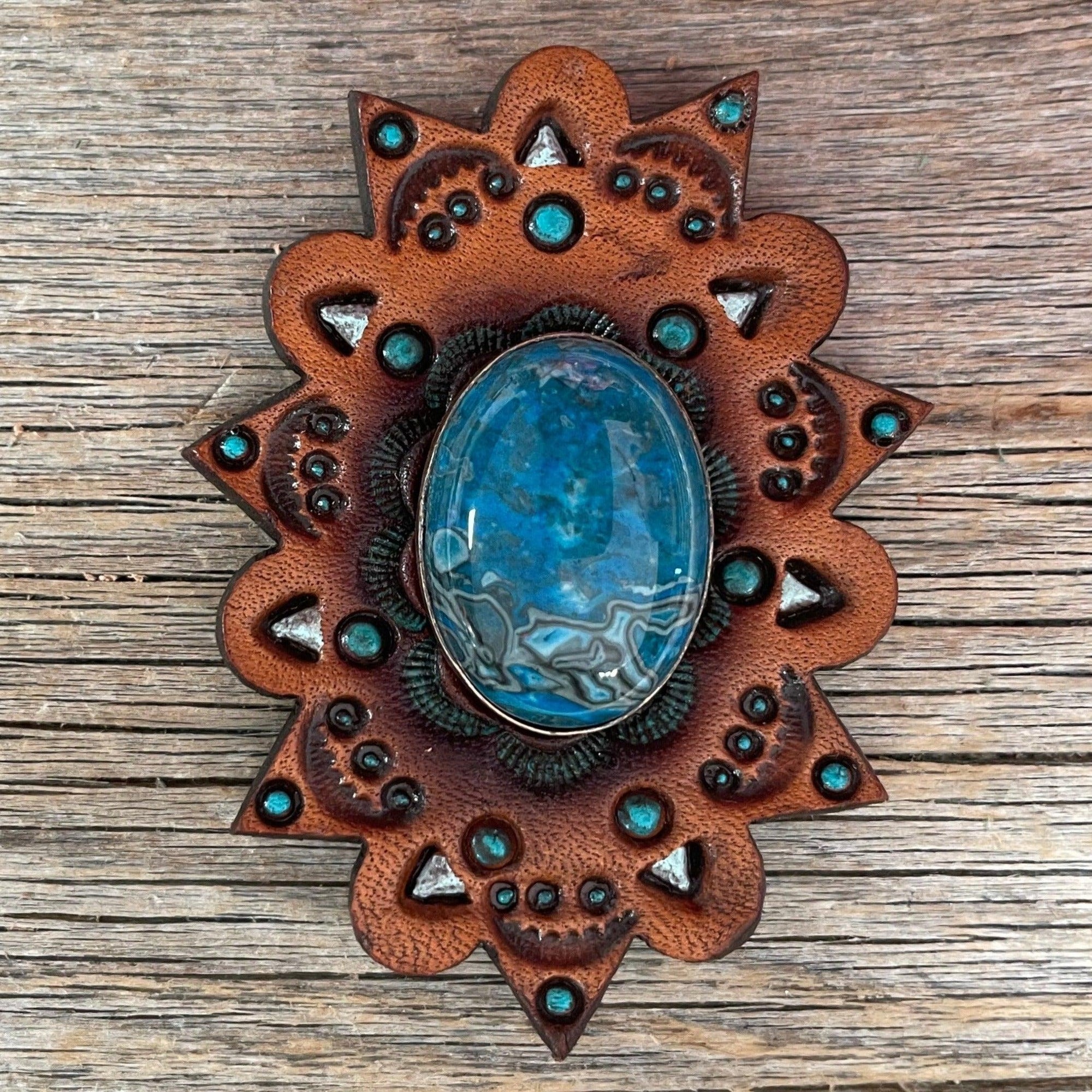 Leather Rosette Starburst - Blue Cabochon Western Concho R110CABBL