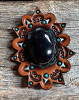Lapis Cabochon Stone - Leather Rosette Options -