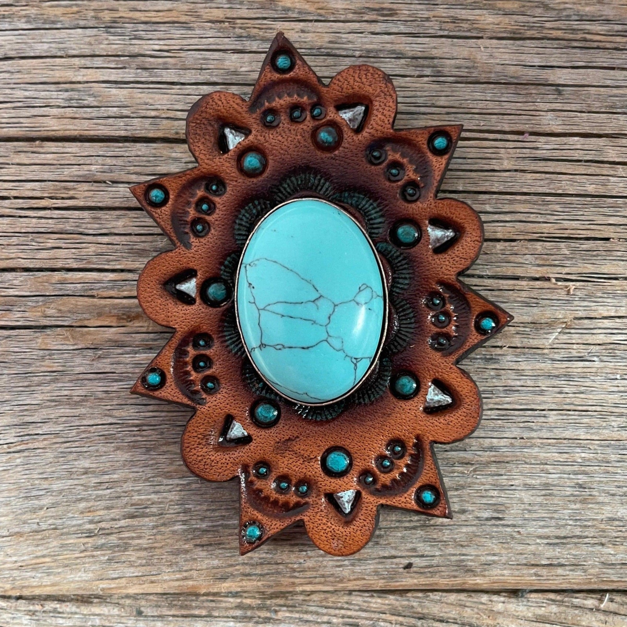 Leather Rosette Starburst - Turquoise Cabochon Western Concho R110CABTQ