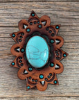Turquoise Cabochon Stone - Leather Rosette Options -