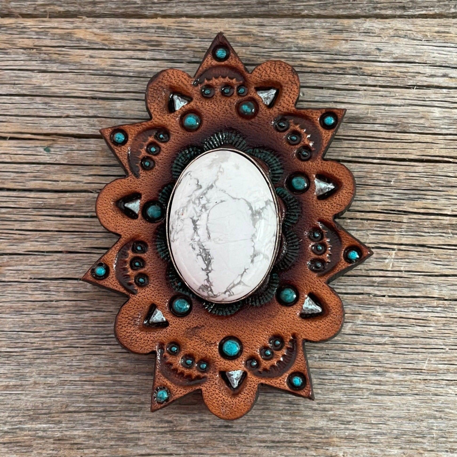 Leather Rosette Starburst - White Cabochon Western Concho R110CABWT