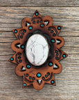 White Cabochon Stone - Leather Rosette Options -
