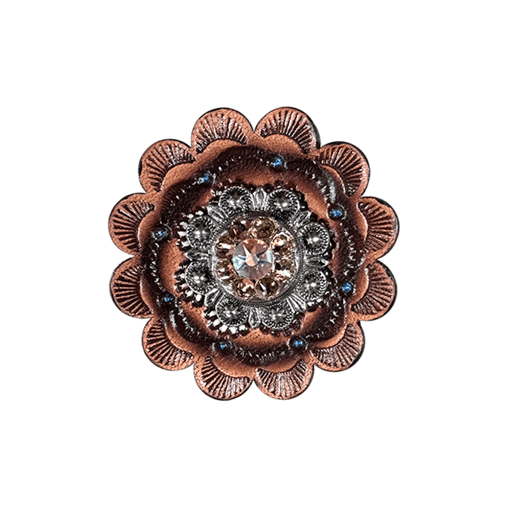 Champagne &amp; AB Antique Silver 1" European Crystal Concho and Leather Rosette