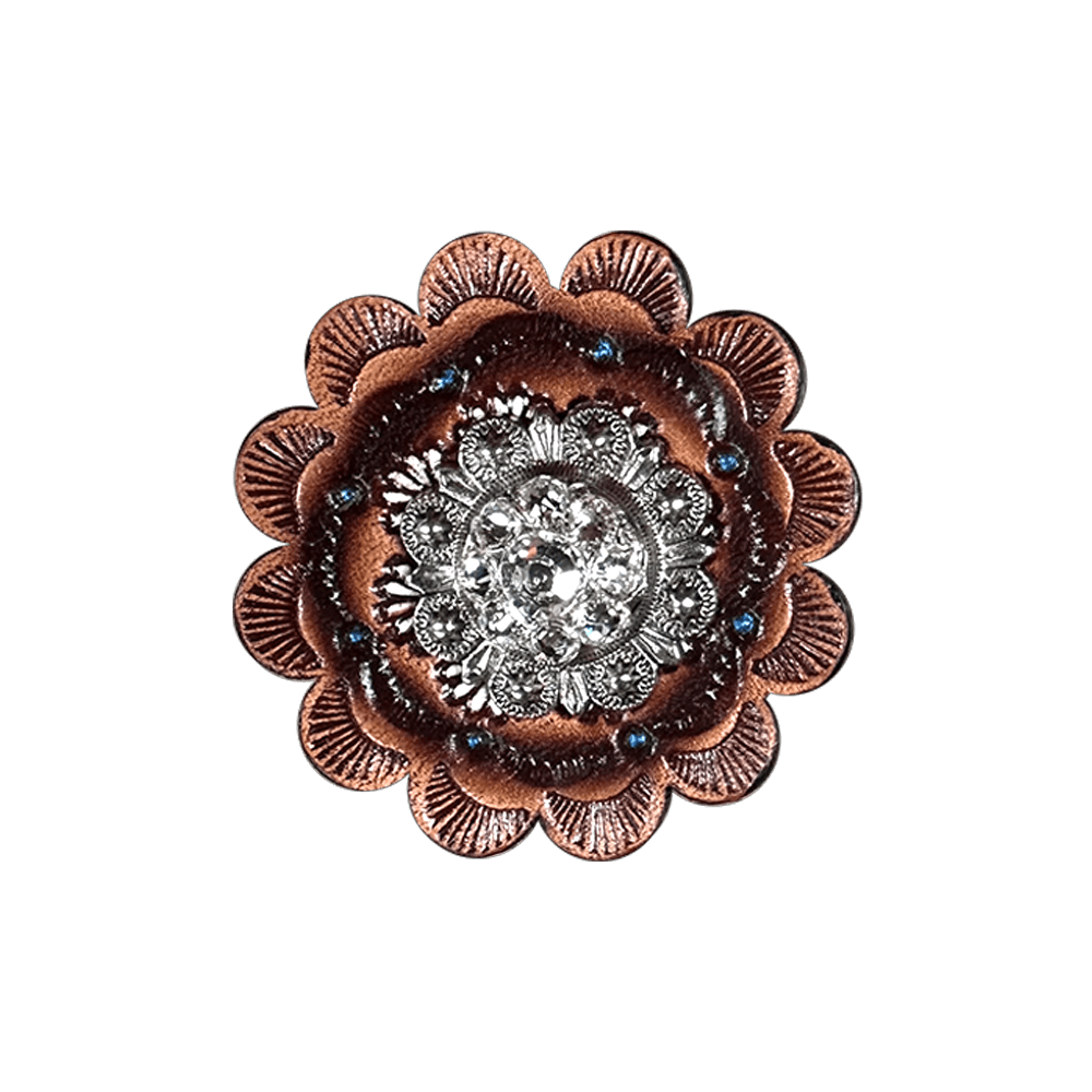 Clear Antique Silver 1" European Crystal Concho and Leather Rosette