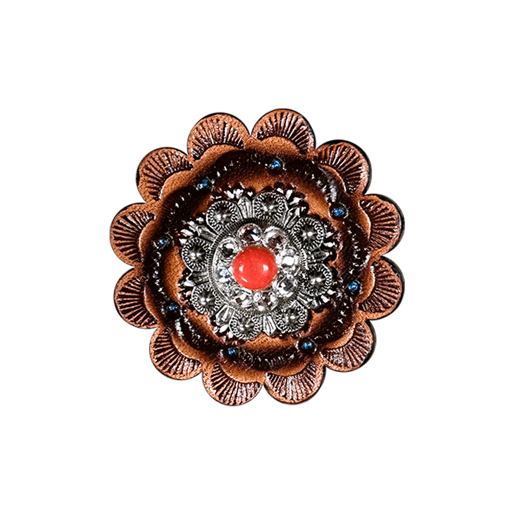 Coral &amp; Clear Antique Silver 1" European Crystal Concho and Leather Rosette