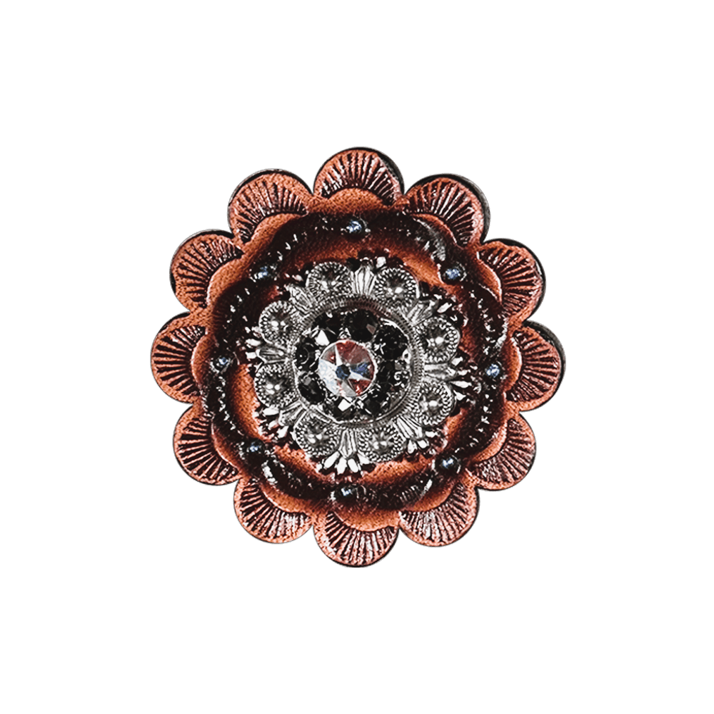 Jet &amp; AB Antique Silver 1" European Crystal Concho and Leather Rosette