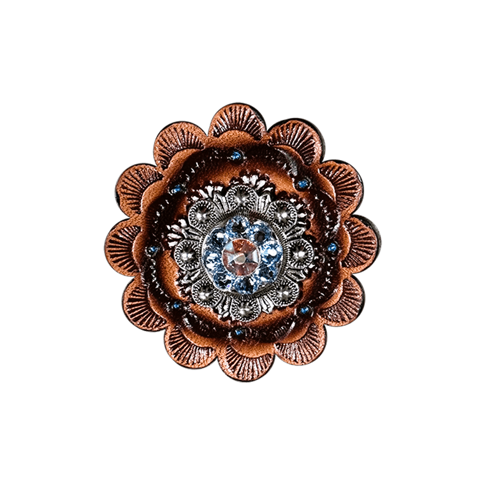 Light Sapphire &amp; AB Antique Silver 1" European Crystal Concho and Leather Rosette