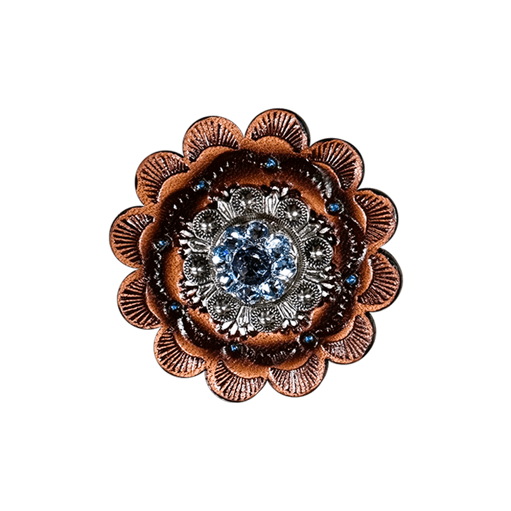 Light Sapphire &amp; Lilac Antique Silver 1" European Crystal Concho and Leather Rosette
