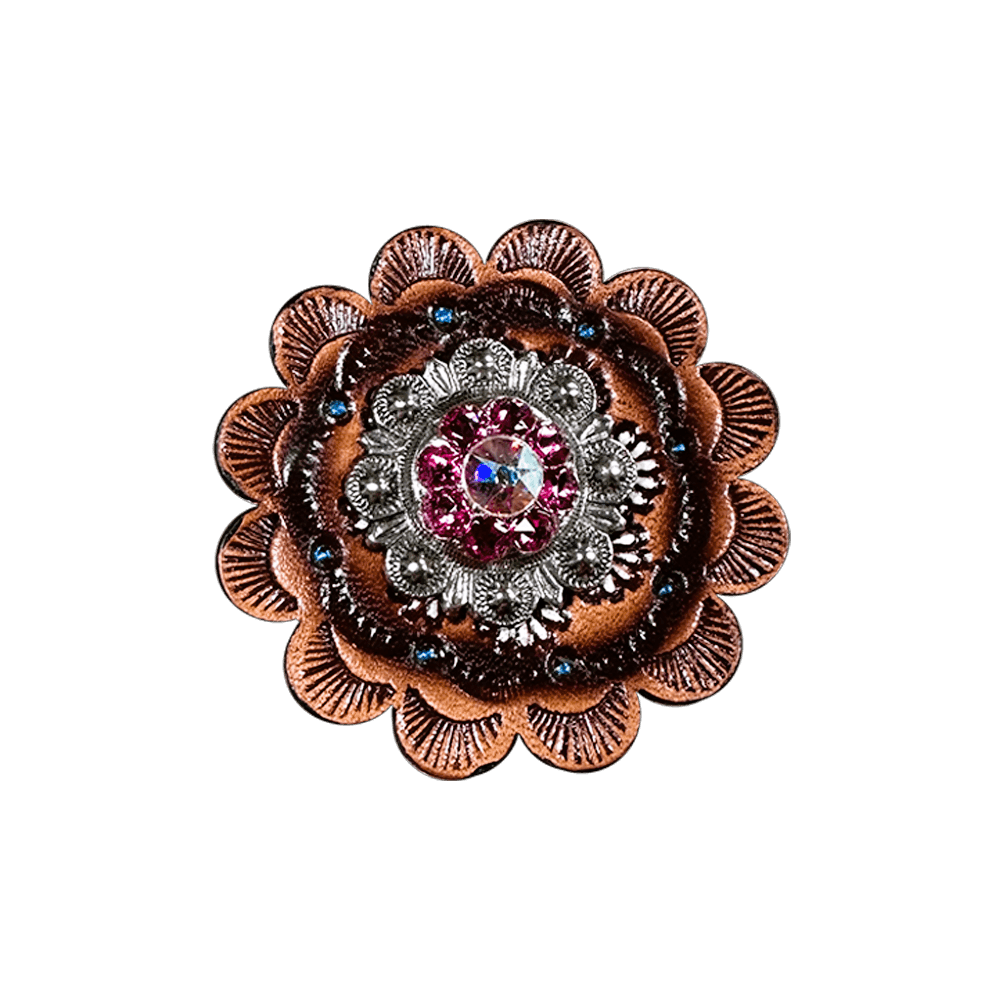 Pink &amp; AB Antique Silver 1" European Crystal Concho and Leather Rosette