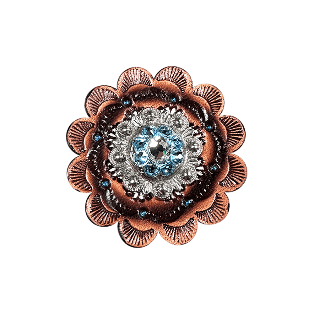 Aqua &amp; Clear Antique Silver 1" European Crystal Concho and Leather Rosette
