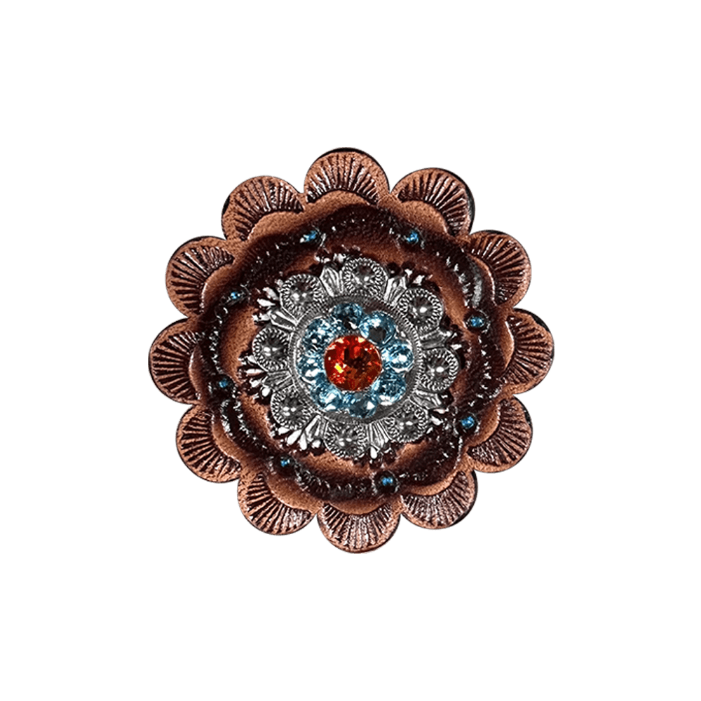 Tie Dye Antique Silver 1" European Crystal Concho and Leather Rosette