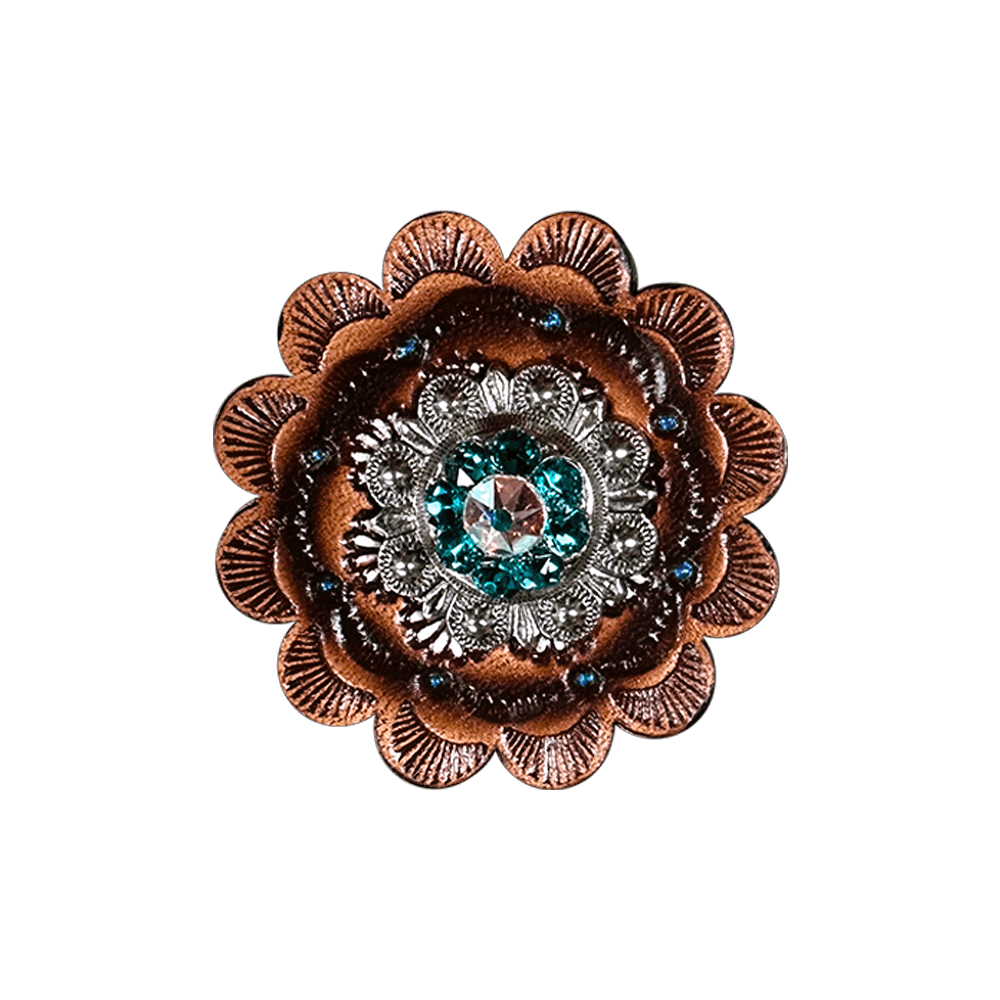 Teal &amp; AB Antique Silver 1" European Crystal Concho and Leather Rosette