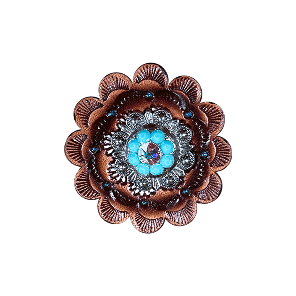 Turquoise &amp; AB Antique Silver 1" European Crystal Concho and Leather Rosette