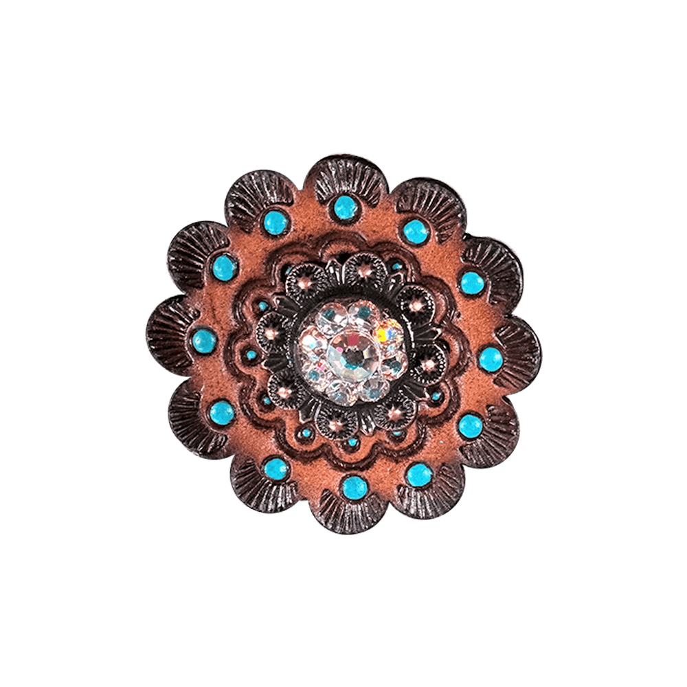 AB Copper 1" European Crystal Concho and Leather Rosette