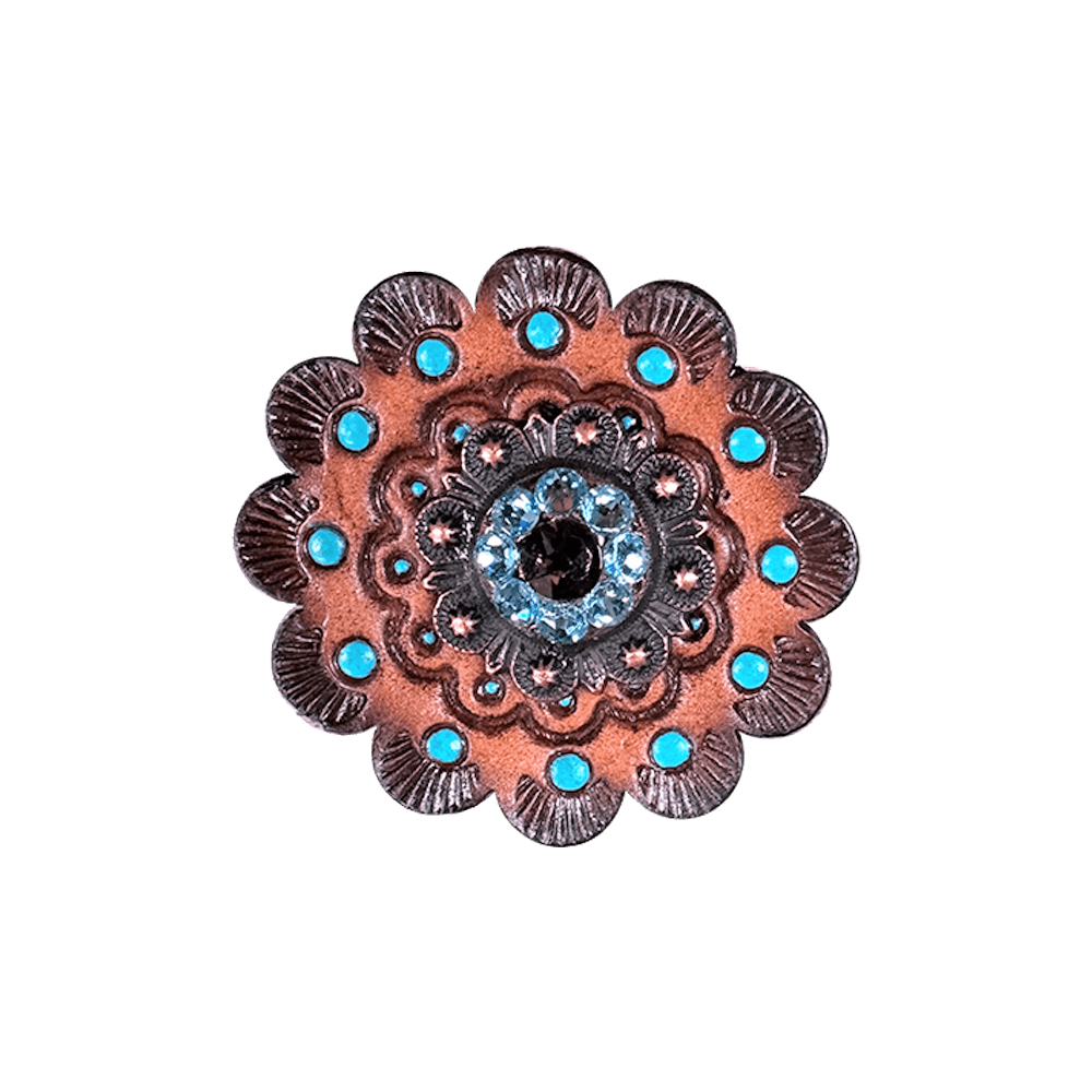 Amethyst &amp; Aqua Copper 1" European Crystal Concho and Leather Rosette