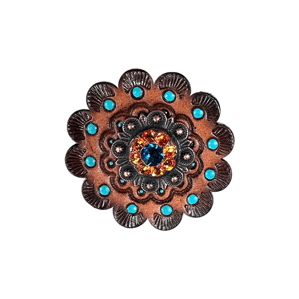 Capri &amp; Fire Opal Copper 1" European Crystal Concho and Leather Rosette