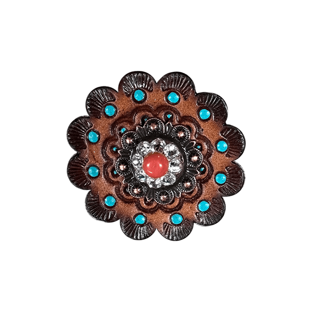 Coral &amp; Clear Copper 1" European Crystal Concho and Leather Rosette