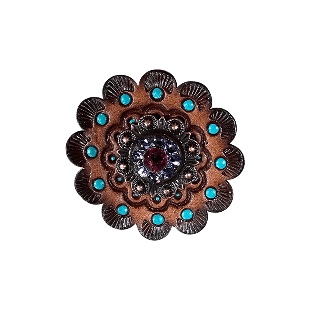 Fuchsia &amp; Lilac Copper 1" European Crystal Concho and Leather Rosette