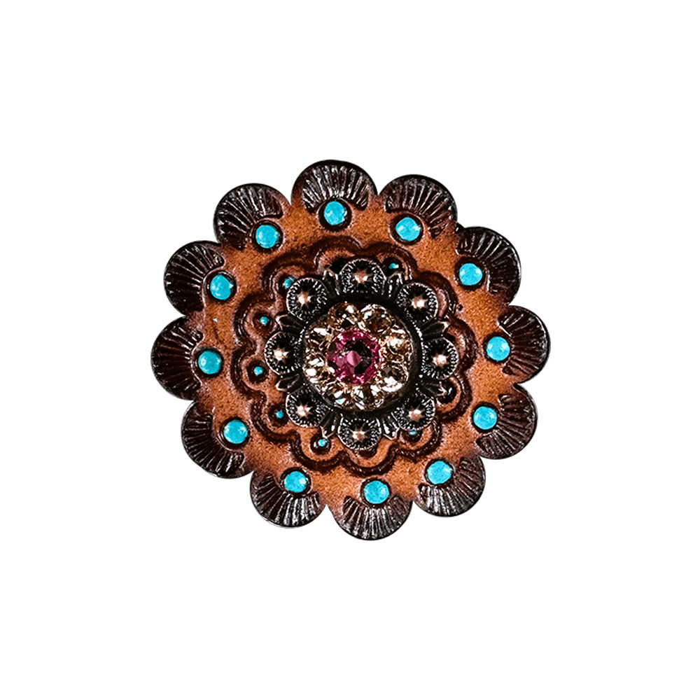 Pink &amp; Champagne Copper 1" European Crystal Concho and Leather Rosette