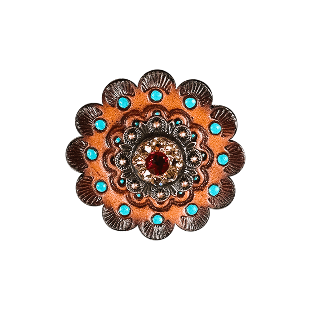 Ruby &amp; Champagne Copper 1" European Crystal Concho and Leather Rosette