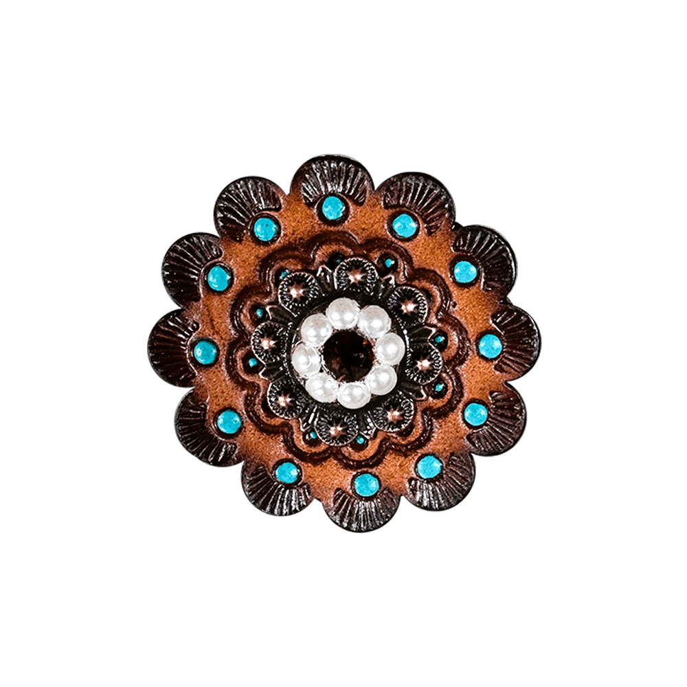 Topaz &amp; Pearl Copper 1" European Crystal Concho and Leather Rosette