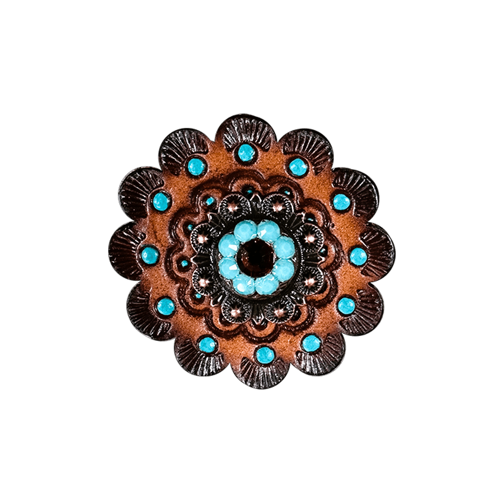 Topaz &amp; Turquoise Copper 1" European Crystal Concho and Leather Rosette