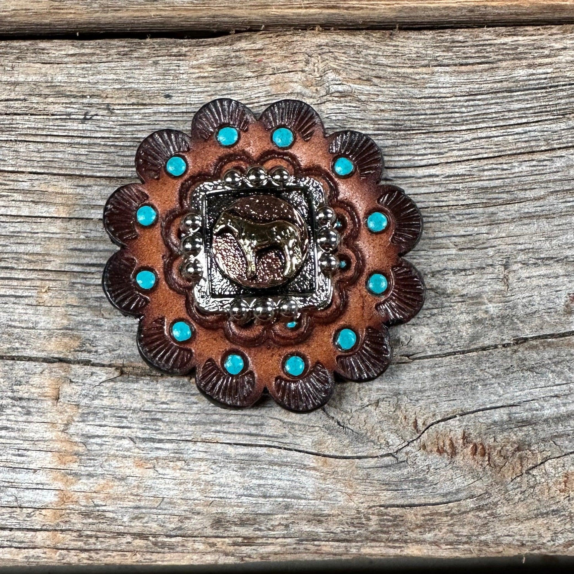 Leather Rosette Dark Oil Edges with Horse Western Concho R112W186S
