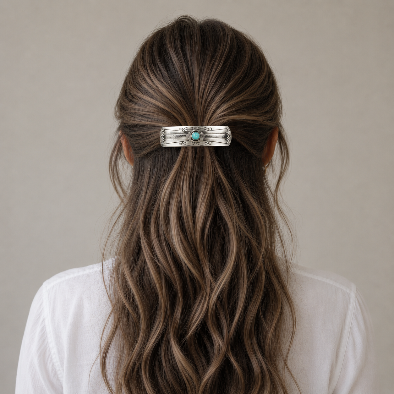 Silver Tone Fashion Turquoise Western Hair Barrette